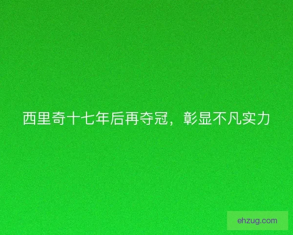 西里奇十七年后再夺冠，彰显不凡实力